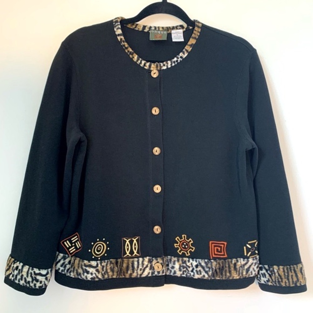 Onque Casuals Tribal Leopard Fur Trim Cardigan Medium